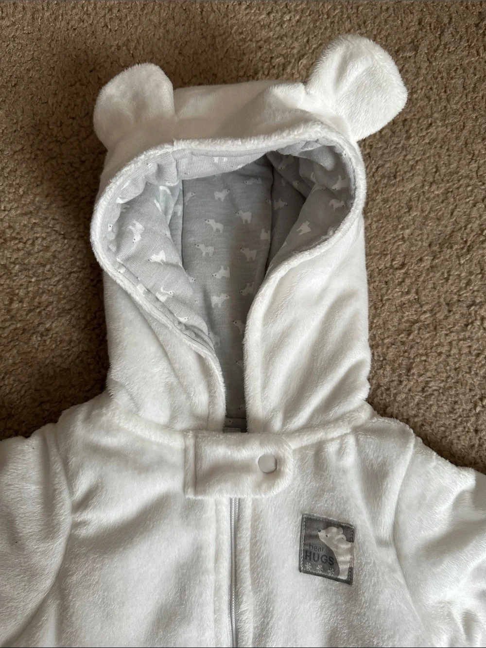 Cozy White Teddy Hooded Baby One-Piece Bodysuit